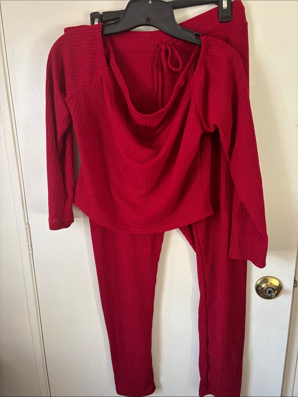 Red Ribbed Knit Loungewear Set - Cozy Two-Piece